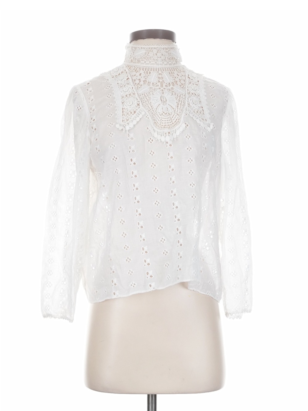 Doen White Lace Eyelet High-Neck Blouse